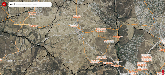 Brunete. Captura de Nomecalles con las vas pecuarias de la localidad