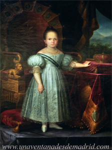 Isabel II, "Niña ante el trono", retrato de Luis de la Cruz y Ríos, de alrededor de 1835. Museo de Historia de Madrid Isabel II, "Niña ante el trono", retrato de Luis de la Cruz y Ríos, de alrededor de 1835. Museo de Historia de Madrid