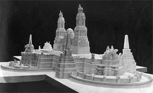 Madrid, Anteproyecto de ngel Ferrant y Hernndez Briz, tercer finalista del concurso, celebrado en 1915, para la construccin del monumento a Miguel de Cervantes (La Ilustracin Artstica, pgina 9. Ao XXIV, n1.764, 18/10/1915)