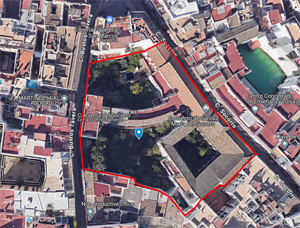 Sevilla, Captura de Google Maps con el Convento de Santa Mara del Socorro delimitado en rojo