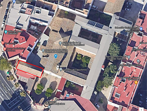 Sevilla, Captura de Google Maps con el Convento de las Santas Justa y Rufina; el rectángulo en rojo delimita la capilla de la Venerable Orden Tercera Sevilla, Captura de Google Maps con el Convento de las Santas Justa y Rufina; el rectángulo en rojo delimita la capilla de la Venerable Orden Tercera